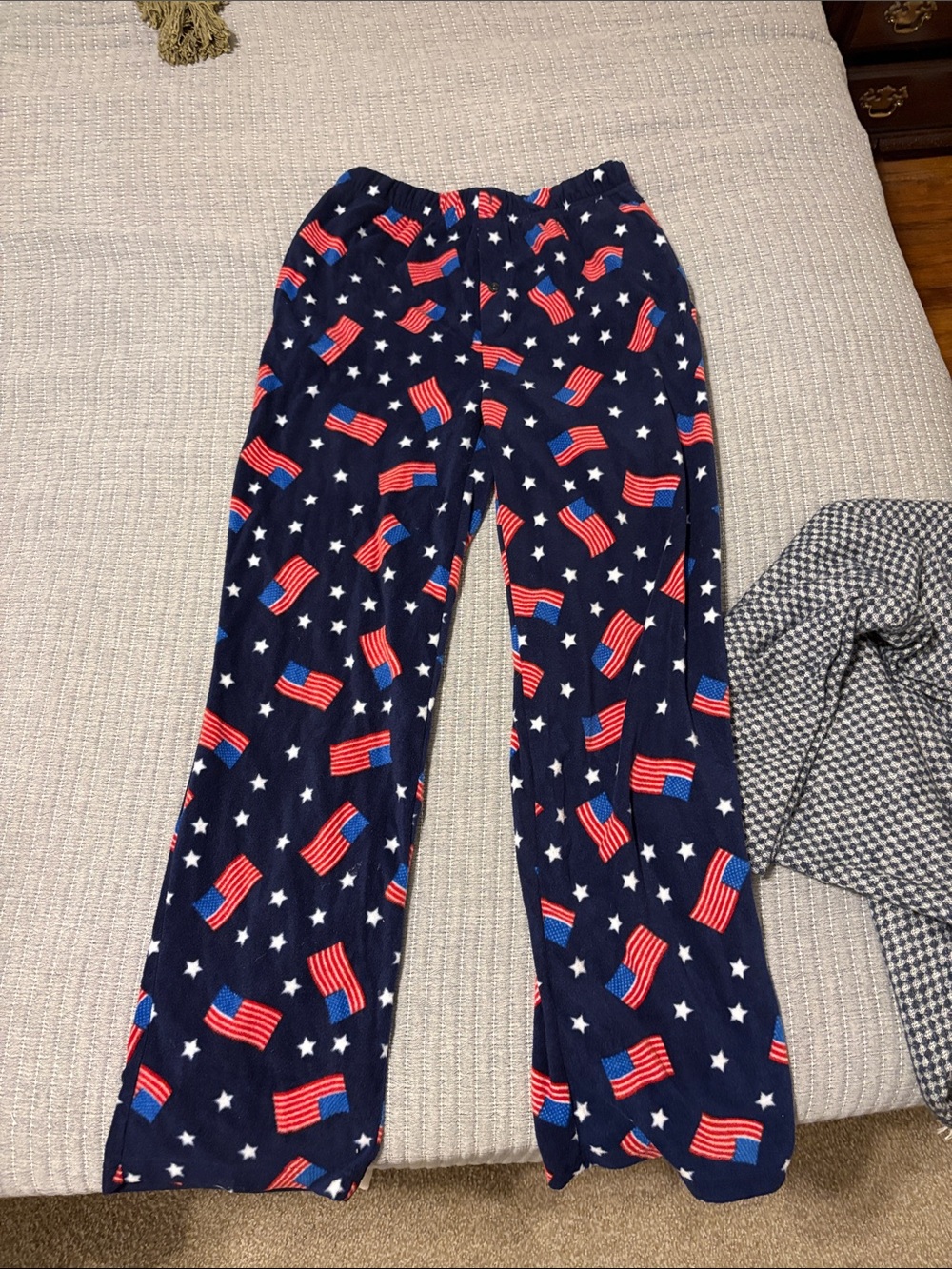 Men’s Navy Blue American Flag Fleece Pajama Pants Size Large